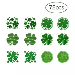 72-piece St. Patrick's Day temporary tattoos with assorted green shamrock designs