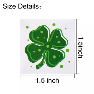 Size details of 1.5 inch St. Patrick's Day green four-leaf clover temporary tattoo stickers