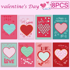 Set of 8 Valentine's Day heart greeting cards with colorful romantic patterns