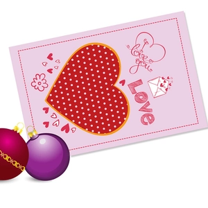 Pink Happy Valentine's Day gift card featuring red polka dot heart and Love script