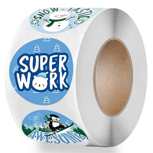 Roll of 8 Christmas snowman stickers with motivational slogans for kids' stationery