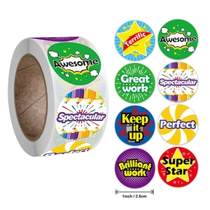 Roll of 1 inch round incentive stickers with 8 colorful animal reward designs for kids