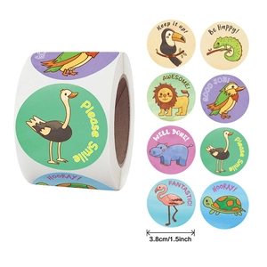 Detail of 1.5 inch animal reward stickers showing 3.8cm size and cute cartoon patterns