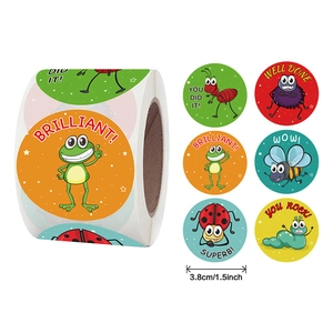 Cartoon Insect Reward Stickers Kids Classroom Teacher Encouragement Motivational Round Adhesive Labels Student Stationery