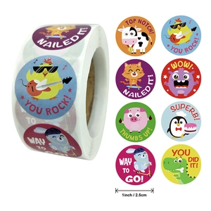 Rouleau d'Autocollants de Motivation pour Enfants Enseignants Motifs Animaux Étiquettes Adhésives Rondes pour Récompense Scolaire