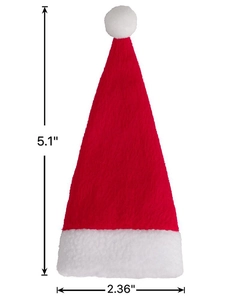 Mini plush Christmas hat cutlery holder and bottle topper measuring 5.1 x 2.36 inches