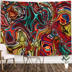 Detail van abstract vloeibaar kunsttapijt met levendige wervelingen op de stof
