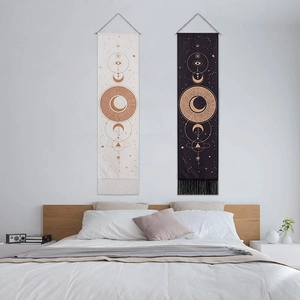 Lot de tentures murales bohèmes lune et soleil avec pompons pour décor de chambre