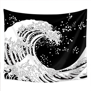 Minimalist black and white Great Wave tapestry for living room and bedroom wall decoration