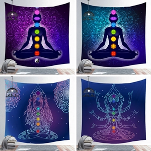 Mandala Chakra Tapestry Yoga Meditation Wall Hanging Mysterious Starry Sky Bohemian Decor 3D Digital Printed Polyester Backdrop