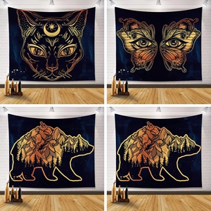 Mystical Black Cat Animal Tapestry Polyester Bohemian Wall Hanging Background Cloth For Bedroom Living Room Home Decor