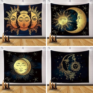 Sun Moon Star Celestial Tapestry Wall Hanging Bohemian Tarot Aesthetic Polyester Fabric Background Decor