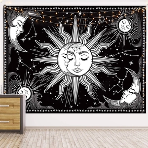 Astrological moon phase tapestry with sun and skeleton print for wall decoration