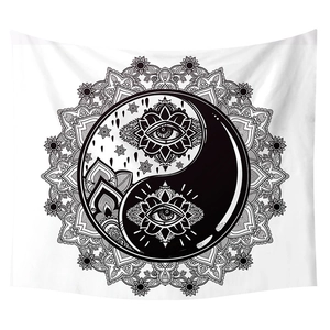 Sun and moon mandala tapestry with yin yang symbols for bohemian bedroom wall decor