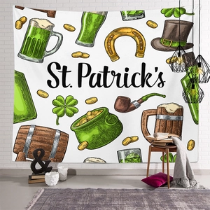 St. Patrick's Day tapestry with festive shamrocks and icons for home wall decoration