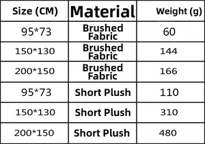 Size chart for bohemian wall tapestries showing dimensions and weight for different fabrics