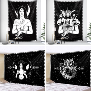 Tapisserie Murale Sorcellerie Tarot Déesse Occulte Lune Serpent Crâne Noir Blanc Tissu Polyester Décoratif Toile De Fond Style Gothique Bohème