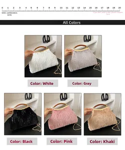 Faux fur evening handbags in white, gray, black, pink and khaki with wood handles