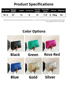 Detailed grid showing six metallic colors of large capacity quilted crossbody bags