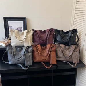Set of large capacity faux leather tote bags in six colors including wine red and brown