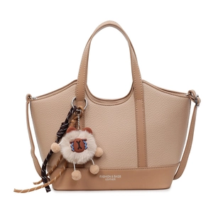 Khaki Beuteltasche mit Litschi-Muster, Löwenanhänger und abnehmbarem Gurt