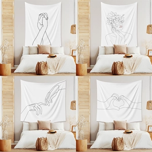Minimalist Line Art Wall Tapestry Polyester Hanging Cloth Decorative Mural For Bedroom Living Room Nordic Style