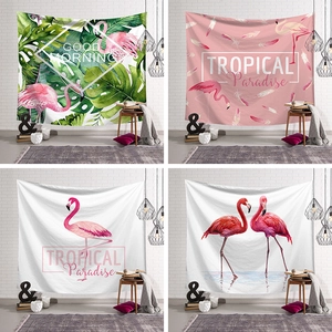Flamingo Tropical Plant Wall Tapestry Polyester Brushed Cloth Nordic INS Style Bedroom Living Room Background Decor