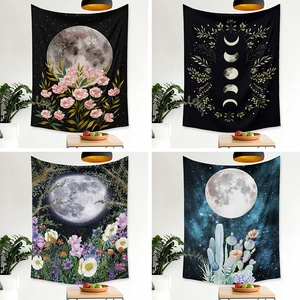 Bohemian Moon Phase Floral Wall Tapestry Polyester 3D Printed Hanging Blanket For Living Room Bedroom Dorm Home Decor