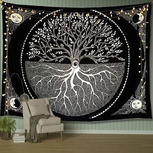 Noords levensboom wandtapijt met zon- en maanmotieven voor een gezellige woonkamer decoratie