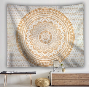 Tapiz de pared mandala naranja bohemio con motivos geométricos para decoración
