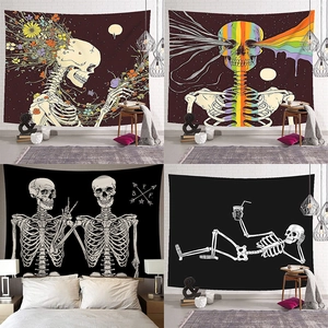 Gothic Skeleton Skull Tapestry Wall Hanging Floral Starry Night Tarot Lovers Mystical Art Poster For Bedroom Home Decor