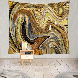 Detailed close-up of marble pattern wall tapestry featuring abstract golden fluid art textures
