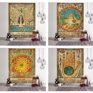Vintage Tarot Wall Tapestry Polyester Brushed Fabric Hanging Blanket The Star Sun Moon Wheel Of Fortune Aesthetic Decor