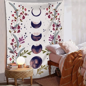 Tapisserie fleurie phases de lune bohème pour décoration murale de chambre