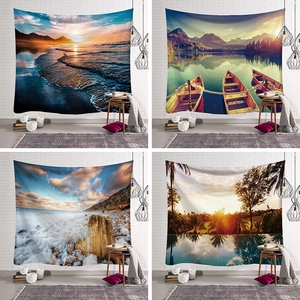 Wall Tapestry Sunset Beach Landscape Hanging Backdrop Polyester Brushed Fabric Aesthetic Room Decor Modern Nordic Style