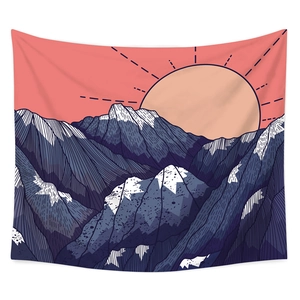 Sunrise mountain tapestry in bohemian retro style for bedroom wall decoration