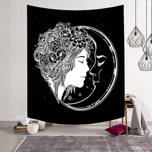 Bohemian black and white moon goddess tapestry for minimalist bedroom wall decoration