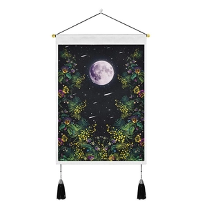 Lunar eclipse floral wall tapestry with moon and night sky patterns for room decor