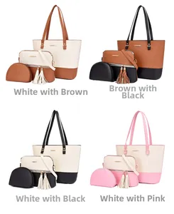 Ensemble de sacs à main trois pièces pour femme avec sac cabas à glands en cuir synthétique