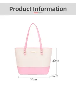Dimensions du cabas bicolore rose et blanc avec détails des mesures du produit