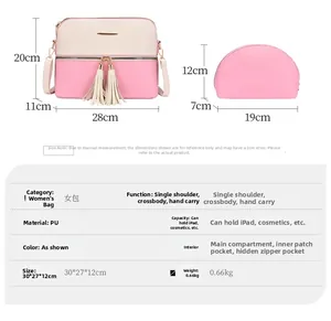 Spécifications de taille détaillées pour l'ensemble de sacs à main en cuir PU rose avec mesures