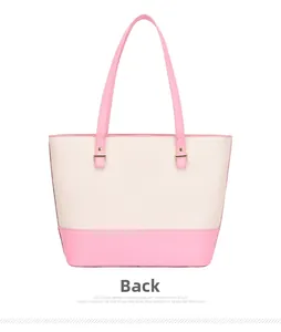 Vue arrière du sac cabas bicolore crème et rose montrant les coutures du panneau arrière