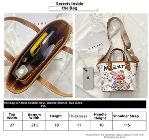 Detaillierte Größentabelle und Maße für die Graffiti Bär Beuteltasche mit breitem Gurt