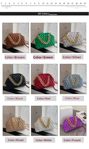 Detailed multi-color selection of ruched cloud bags with chunky gold chain and thin straps