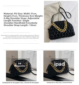 Detailed size comparison of black ruched cloud bag with A4 magazine and iPad