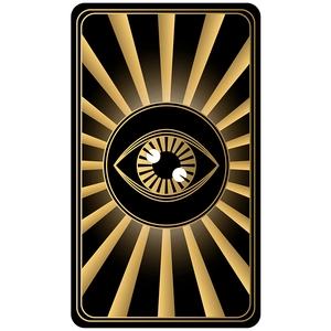 Mystical black and gold tarot tapestry featuring a symmetrical all-seeing eye design