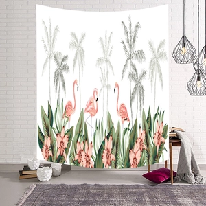 Nordic wall tapestry with pink flamingos and tropical leaves for home wall decor