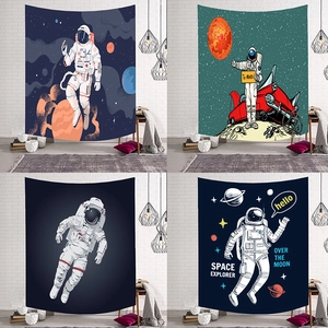 Arazzo Astronauta Cartone Animato Poliestere Tema Spaziale Decorazione da Parete per Camera da Letto Soggiorno Stile Nordico Esplorazione Spaziale