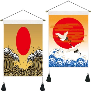 Tapiz Japonés Ola de Kanagawa Colgante de Pared Poliéster Algodón Pintura de Desplazamiento Poste de Madera Borlas Decoración Salón