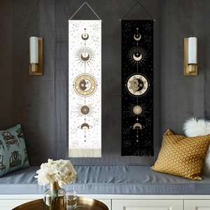 Set of two bohemian sun and moon tapestry wall hangings with tassels for home decor